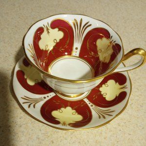 Royal Albert Bone China Tea Cup & Saucer, Deep Reds, Yellow & Gold Elegance
